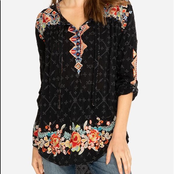 JOHNNY WAS Gina Embroidered Top - Picture 1 of 8